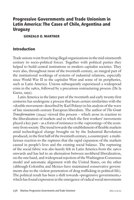 Progressive Governments and Trade Unionism in Latin America: the Cases of Chile, Argentina and Uruguay GONZALO D