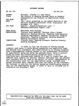 The Effects of Reading Phrased Texts on Readers' Comprehension and Fluency: an Exploratory Study