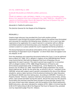 G.R. No. 104879 May 6, 1994 ELIZALDE MALALOAN and MARLON LUAREZ, Petitioners, Vs. COURT of APPEALS; HON. ANTONIO J. FINEZA, in H