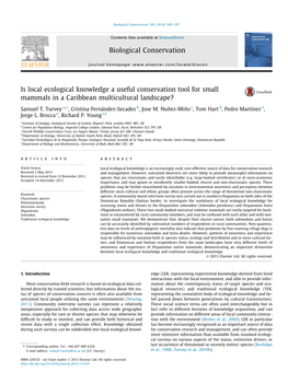 Is Local Ecological Knowledge a Useful Conservation Tool for Small Mammals in a Caribbean Multicultural Landscape? ⇑ Samuel T