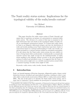 The Nanti Reality Status System: Implications for the Typological Validity of the Realis/Irrealis Contrast∗
