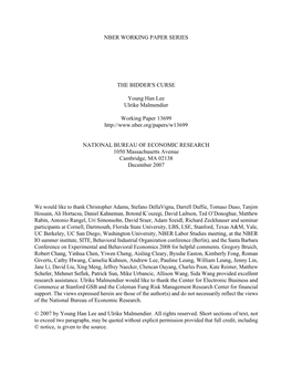 NBER WORKING PAPER SERIES the BIDDER's CURSE Young Han Lee Ulrike