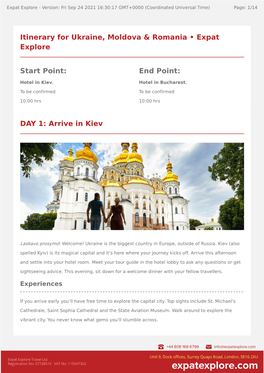 DAY 1: Arrive in Kiev Itinerary for Ukraine, Moldova & Romania