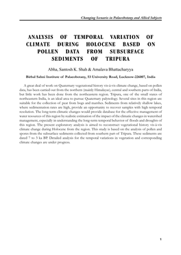 Analysis of Temporal Variation of Climate During Holocene Based on Pollen Data from Subsurface Sediments of Tripura