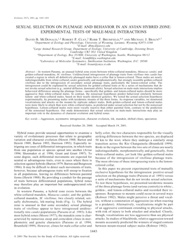 Sexual Selection on Plumage and Behavior in an Avian Hybrid Zone: Experimental Tests of Male-Male Interactions