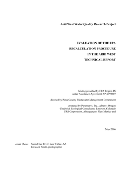 Arid West Water Quality Research Project EVALUATION of the EPA