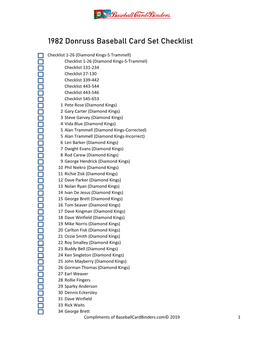 1982 Donruss Baseball Card Set Checklist