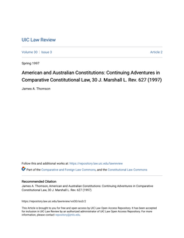 American and Australian Constitutions: Continuing Adventures in Comparative Constitutional Law, 30 J