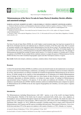 Melastomataceae of the Sierra Nevada De Santa Marta (Colombia): Floristic Affinities and Annotated Catalogue