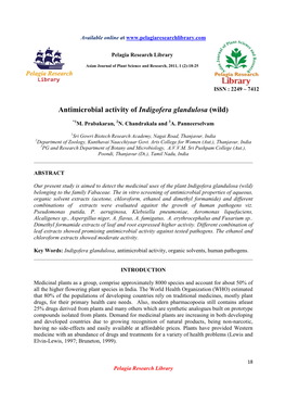 Antimicrobial Activity of Indigofera Glandulosa (Wild)