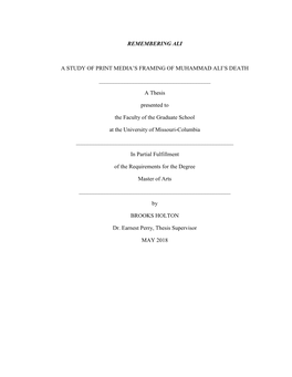 Remembering Ali a Study of Print Media's Framing Of