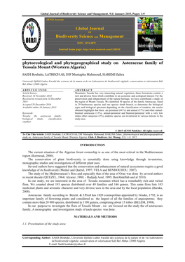 Phytoecological and Phytogeographical Study on Asteraceae Family of Tessala Mount (Western Algeria)