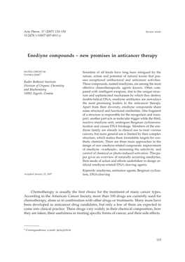 Enediyne Compounds – New Promises in Anticancer Therapy