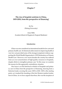 Chapter 7 the Rise of Hospital Centrism in China, 1835-2018, from The