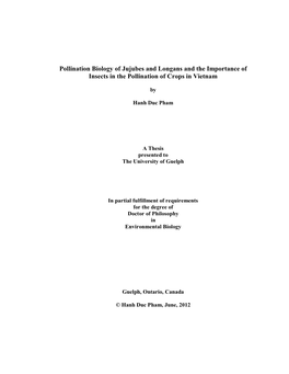 Pollination Biology of Jujubes and Longans and the Importance of Insects in the Pollination of Crops in Vietnam