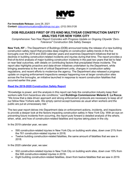 Dob Releases First of Its Kind Multiyear Construction Safety Analysis for New York City