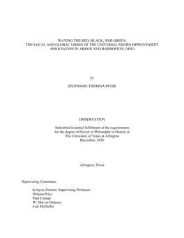 Waving the Red, Black, and Green: the Local and Global Vision of the Universal Negro Improvement Association in Akron and Barberton, Ohio