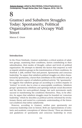 Gramsci and Subaltern Struggles Today: Spontaneity, Political Organization and Occupy Wall Street Marcus E