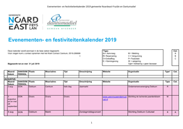 Evenementen- En Festiviteitenkalender 2019 Gemeente Noardeast-Fryslân En Dantumadiel