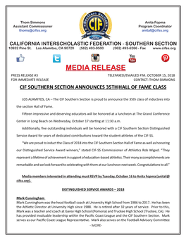 PR #3 - CIF-SS HALL of FAME/DISTINGUISHED SERVICE 2-2-2 Mark Cunningham (Cont.): for the CIF Southern Sec� On