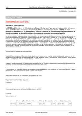 ACUERDO De 25 De Febrero De 2021, De La Junta Electoral Central, Por E