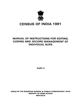 Manual of Instructions for Editing, Coding and Record Management Of