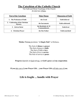 The Catechism of the Catholic Church the Faith and Moral Teachings of the Church Divided Into 4 Parts