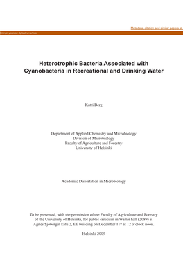 Heterotrophic Bacteria Associated with Cyanobacteria in Recreational and Drinking Water