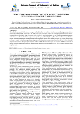 Use of Pollen Morphology Traits for Identifying Species of Centaurea L