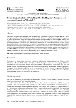 Isotomidae (Collembola) of Buryat Republic. III. the Genera Vertagopus and Agrenia, with a Note on 'Claw Index'