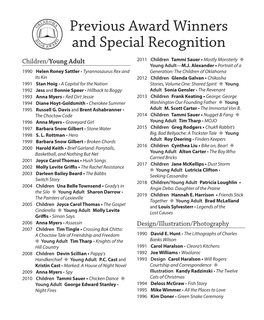 Previous Award Winners and Special Recognition