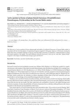 Active Postlarval Forms of Plume-Footed Eatoniana (Trombidiformes: Parasitengona, Erythraeidae) in the Eocene Baltic Amber