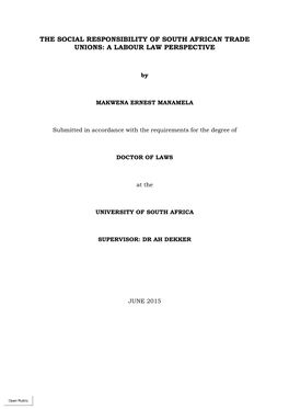 The Social Responsibility of South African Trade Unions: a Labour Law Perspective