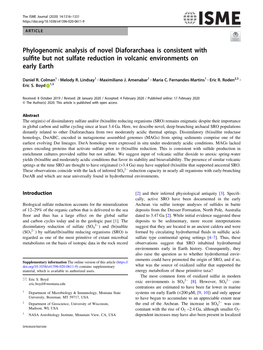 Phylogenomic Analysis of Novel Diaforarchaea Is Consistent with Sulﬁte but Not Sulfate Reduction in Volcanic Environments on Early Earth