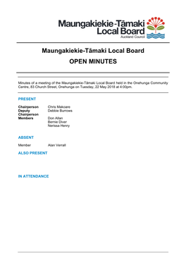 Maungakiekie-Tāmaki Local Board OPEN MINUTES
