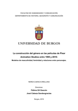 La Construcción Del Género En Las Películas De Pixar Animation Studios Entre 1995 Y 2015: Modelos De Masculinidad, Feminidad Y Relaciones Entre Personajes