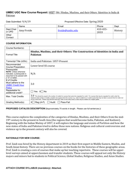 HIST 386: Hindus, Muslims, and Their Others: Identities in India & Pakistan