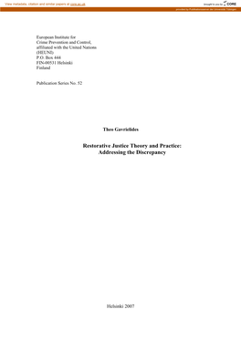 Restorative Justice Theory and Practice: Addressing the Discrepancy