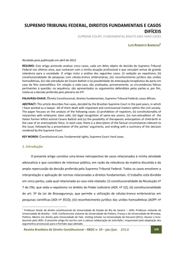 Supremo Tribunal Federal, Direitos Fundamentais E Casos Difíceis Supreme Court, Fundamental Rights and Hard Cases