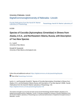 Species of Coccidia (Apicomplexa: Eimeriidae) in Shrews from Alaska, U.S.A., and Northeastern Siberia, Russia, with Description of Two New Species