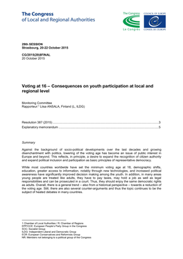 Voting at 16 – Consequences on Youth Participation at Local and Regional Level