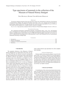 Type Specimens of Mammals in the Collection of the Museum of Natural History Stuttgart