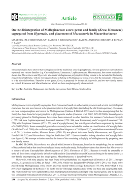 A New Genus and Family (Kewa, Kewaceae) Segregated from Hypertelis, and Placement of Macarthuria in Macarthuriaceae