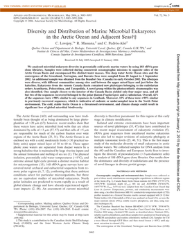 Diversity and Distribution of Marine Microbial Eukaryotes in the Arctic Ocean and Adjacent Seas†‡ C