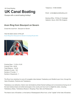 Avon Ring from Stourport on Severn | UK Canal Boating