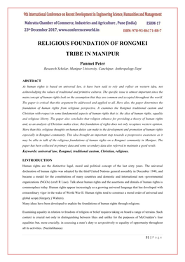 Religious Foundation of Rongmei Tribe in Manipur