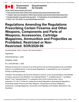 Assault Style Firearms Banned in Canada Effective May 1, 2020