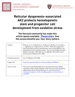 Reticular Dysgenesis–Associated AK2 Protects Hematopoietic Stem and Progenitor Cell Development from Oxidative Stress