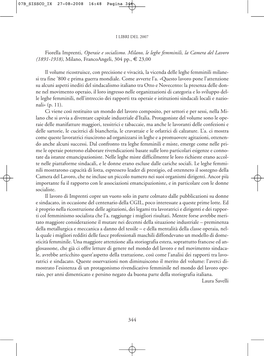 Fiorella Imprenti, Operaie E Socialismo. Milano, Le Leghe Femminili, La Camera Del Lavoro (1891-1918), Milano, Francoangeli, 304 Pp., € 23,00