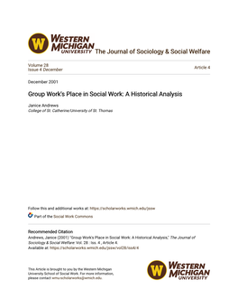 Group Work's Place in Social Work: a Historical Analysis